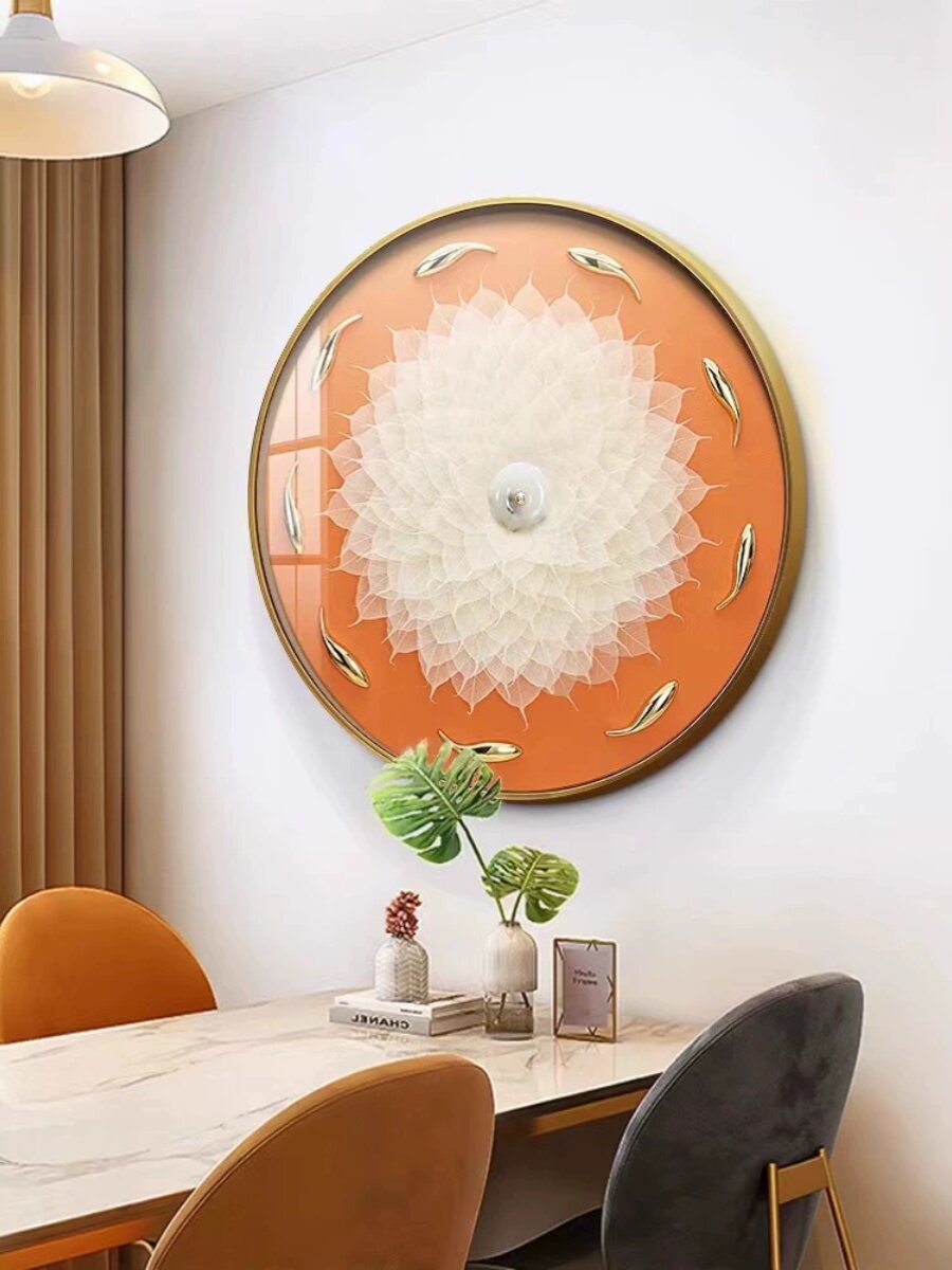 菩提叶挂画手工制作圆形好寓意立体镶嵌工艺餐厅客厅轻奢壁画