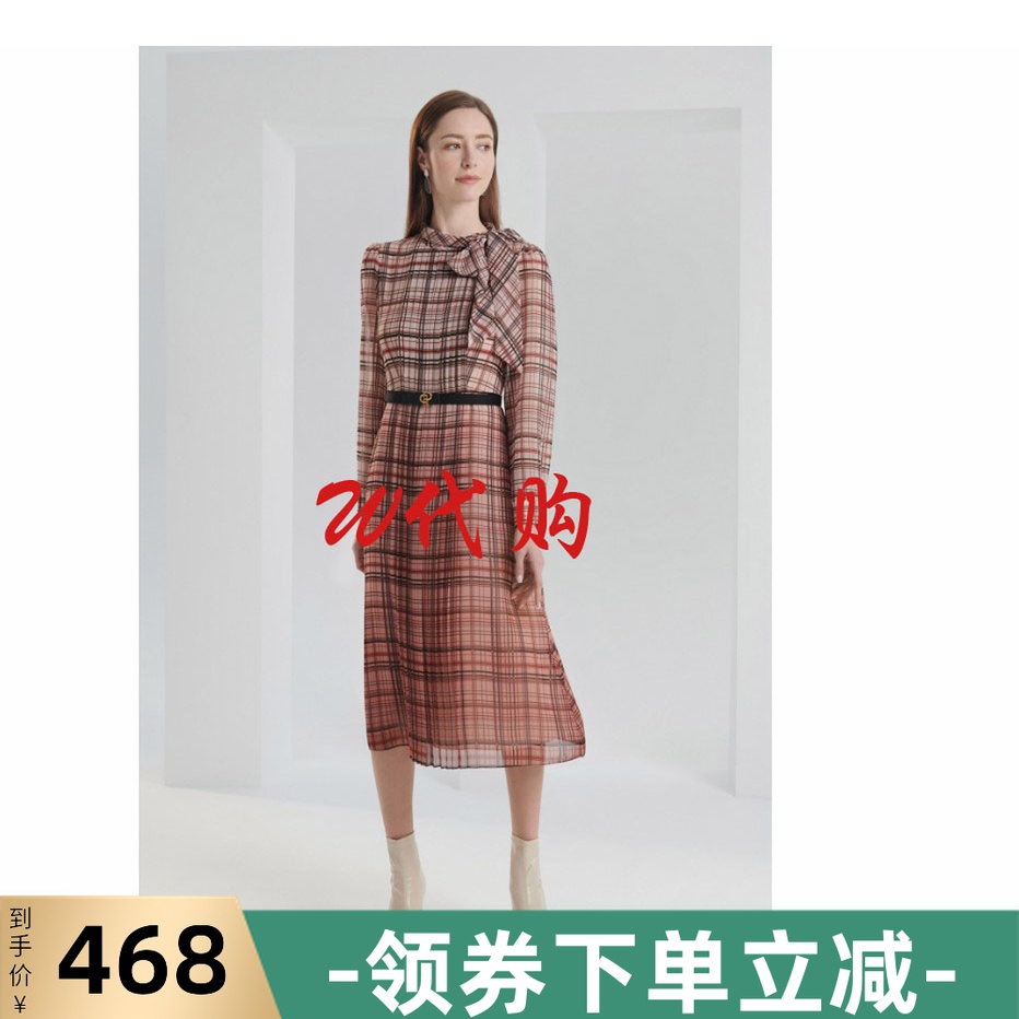 PORTS宝姿2021春秋新款格子通勤连衣裙LL9D015LFP021—6999