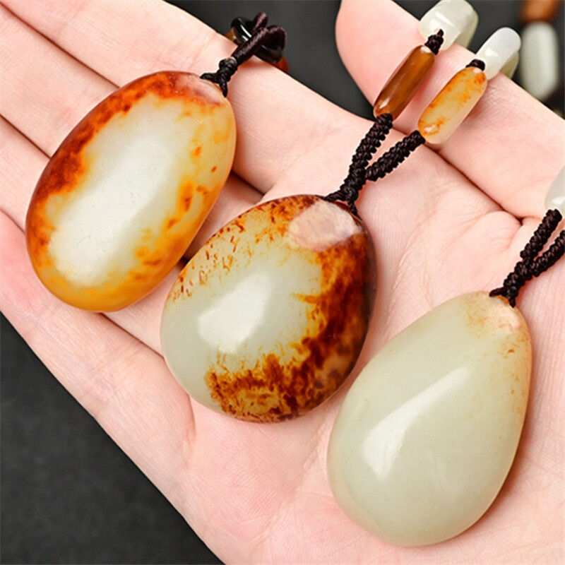 初泽新疆和田玉籽料原石吊坠羊脂玉白玉枣红皮籽玉挂件男女款项链