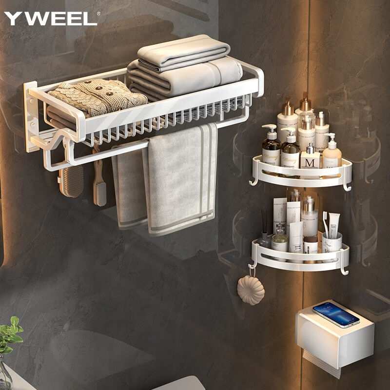 一卫（yweel）白色卫生间置物架浴室毛巾架太空铝免打孔壁挂厕所