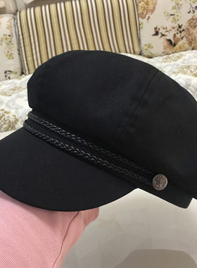 网红秋冬季黑色休闲风毛呢八角帽