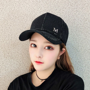 镶钻太阳帽子ulzzang女ins秋冬水钻鸭舌帽透气M字母棒球帽遮阳帽