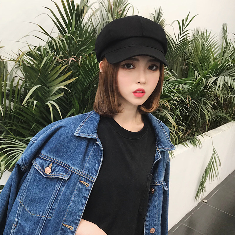 明星同款休闲风日系黑色贝雷帽子