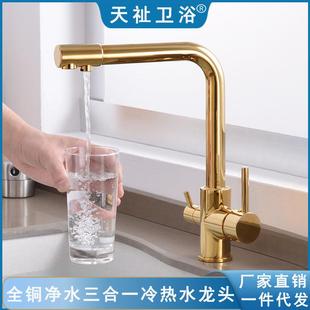 跨境全铜三合一水龙头三用双出水厨房纯净水直饮冷热净水器水龙头