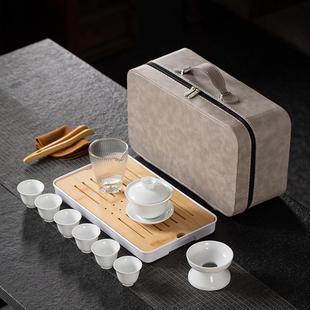 家用简约旅行茶具盖碗白瓷伴手礼企业商务礼品茶具套装 羊脂玉中式