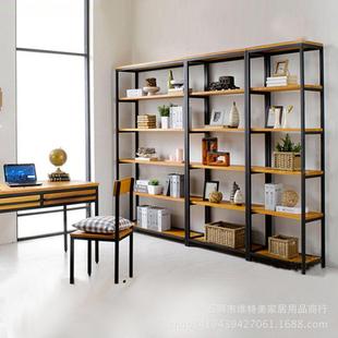 家用客厅饰品陈列隔断 美式 乡村实木置物架 图书馆落地式 铁艺书柜