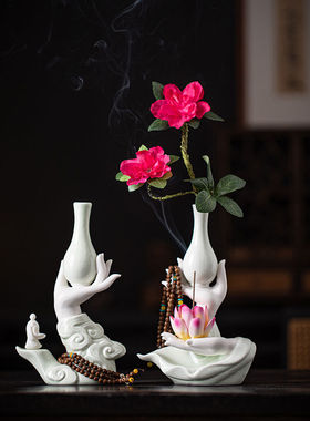 静之自然陶瓷佛手花瓶摆件