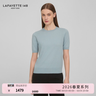 拉飞逸罗纹圆领短袖 LAFAYETTE148 棉质针织上衣 26春夏新款
