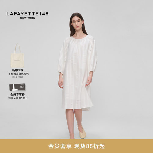 【26春夏新款】LAFAYETTE148/拉飞逸丝光棉浮雕感圆领H型连衣裙