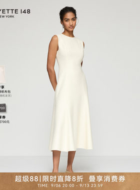 LAFAYETTE148/拉飞逸小香风结圈毛呢收腰A字连衣裙修身型无袖圆领