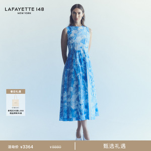 LAFAYETTE148/拉飞逸不规则百褶印花府绸连衣裙