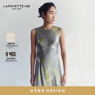 LAFAYETTE148/拉飞逸19MM桑蚕丝斜裁印花修身连衣裙
