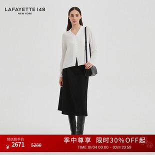 LAFAYETTE148/拉飞逸V领盘扣真丝乔其衬衫