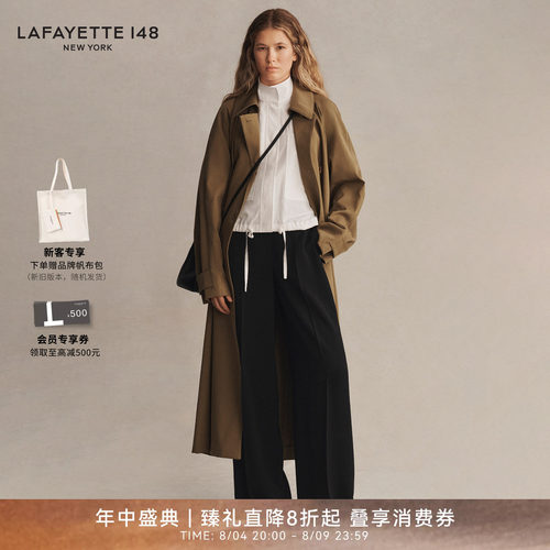 LAFAYETTE148/拉飞逸 THAMES高腰垂感阔腿长裤女士宽松直筒通勤裤