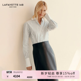 LAFAYETTE148 拉飞逸色织条纹精梳棉收腰衬衫