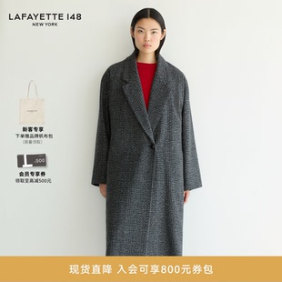 LAFAYETTE148/拉飞逸千鸟格羊绒呢宽松廓形大衣翻领纹理通勤外套