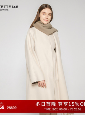 【25秋冬新款】LAFAYETTE148/拉飞逸围巾撞色手工羊绒双面呢大衣