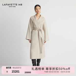 LAFAYETTE148 拉飞逸披肩领羊绒双面呢束腰大衣