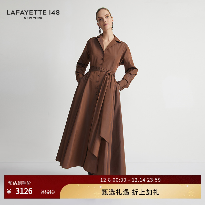 LAFAYETTE148/拉飞逸轻薄记忆府绸风衣式茶歇裙