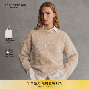 【26早春新款】LAFAYETTE148/拉飞逸彩虹金属丝线圆领针织上衣