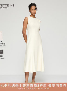 LAFAYETTE148/拉飞逸小香风结圈毛呢收腰A字连衣裙修身型无袖圆领