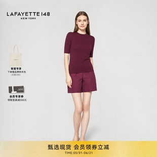 LAFAYETTE148/拉飞逸轻薄修身本袖圆领针织上衣简约纯色百搭女装