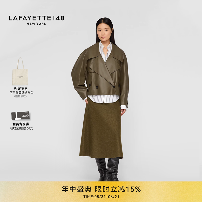 LAFAYETTE148/拉飞逸短款风衣廓形羊皮夹克外套
