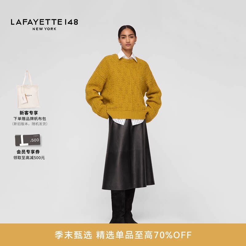 LAFAYETTE148/拉飞逸 肌理感圆领羊毛针织上衣套头提花长袖针织衫