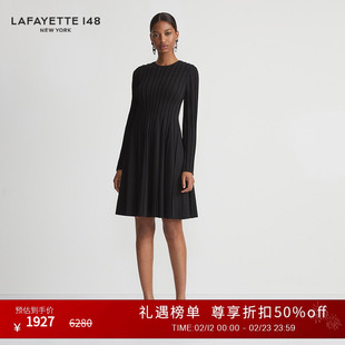 LAFAYETTE148/拉飞逸外缝拼接长袖高腰连衣裙