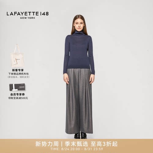 LAFAYETTE148/拉飞逸薄款修身小立领羊绒针织上衣简约通勤风修身