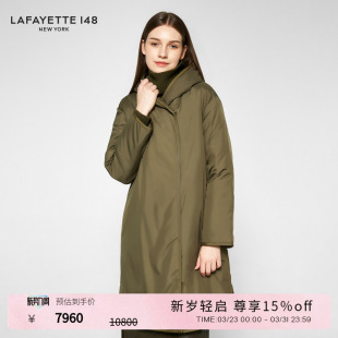 LAFAYETTE148 不对称连帽鹅绒大衣 拉飞逸中长款