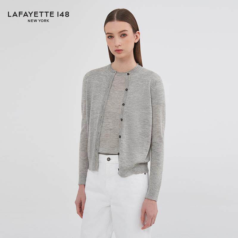LAFAYETTE148/拉飞逸秋冬轻薄款圆领羊绒针织开衫上衣