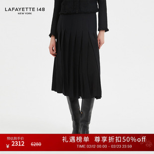 LAFAYETTE148/拉飞羊毛礼服呢压褶百褶裙
