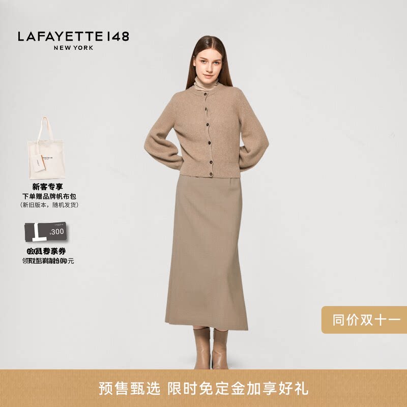 LAFAYETTE148/拉飞逸 宫廷袖圆领羊绒针织开衫休闲风长袖女装上衣