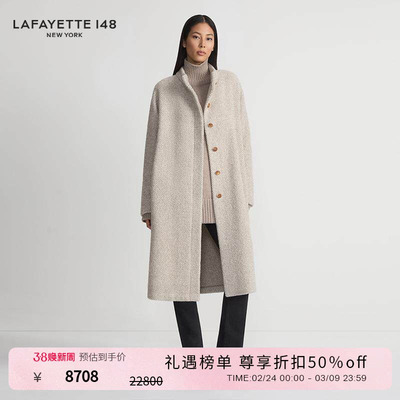 LAFAYETTE148/拉飞逸H型中长款席纹双面羊毛呢大衣