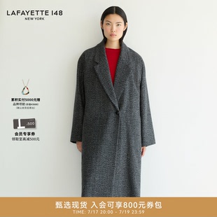LAFAYETTE148/拉飞逸千鸟格羊绒呢宽松廓形大衣翻领纹理通勤外套