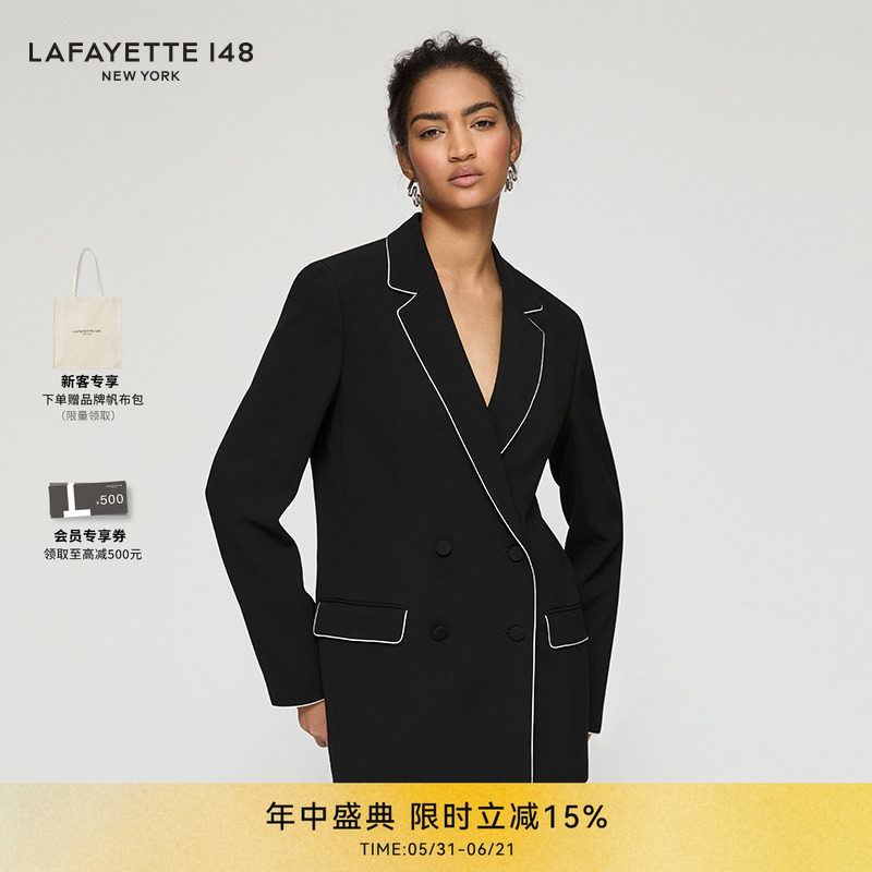 LAFAYETTE148/拉飞逸撞色滚边双排扣西装夹克