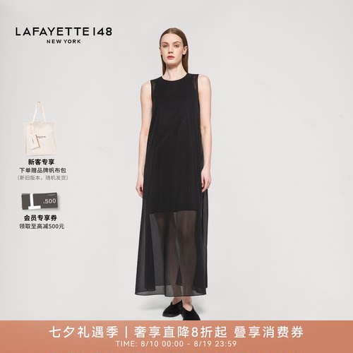 LAFAYETTE148/拉飞逸全棉巴厘纱半透视马甲连衣裙休闲宽松无袖
