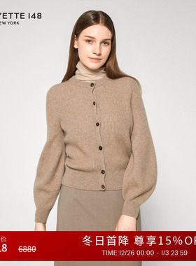 【25秋冬新款】LAFAYETTE148/拉飞逸宫廷袖圆领羊绒针织开衫