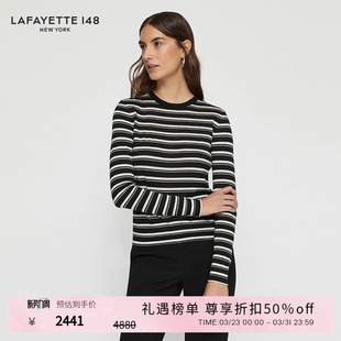 LAFAYETTE148 拉飞逸黑白条纹羊绒针织轻薄上衣