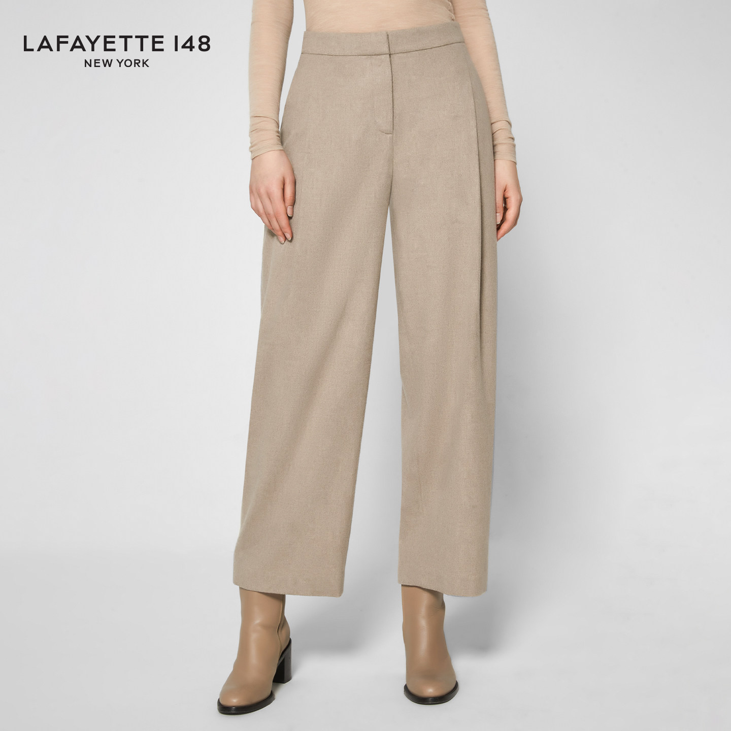 LAFAYETTE148/拉飞逸羊毛混纺法兰绒茧型长裤