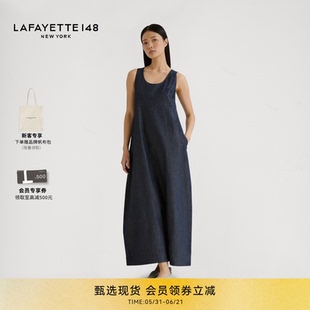 LAFAYETTE148/拉飞逸轻薄高腰微茧型牛仔连衣裙