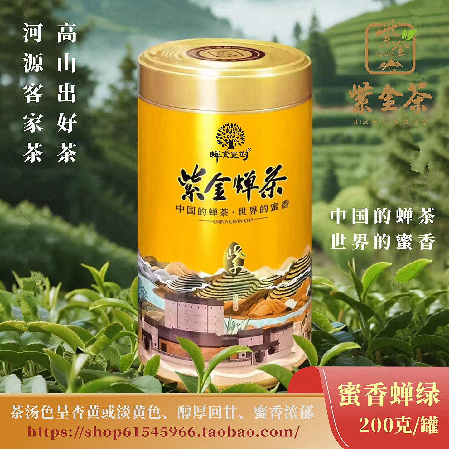蜜香蝉绿200g每罐河源高山云雾茶紫金蝉茶客家绿茶虫咬茶广东茶叶