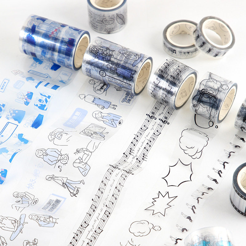 拾光盐系盐系少年胶带人物透明pet胶带 手帐黑白手帐防水装饰贴画