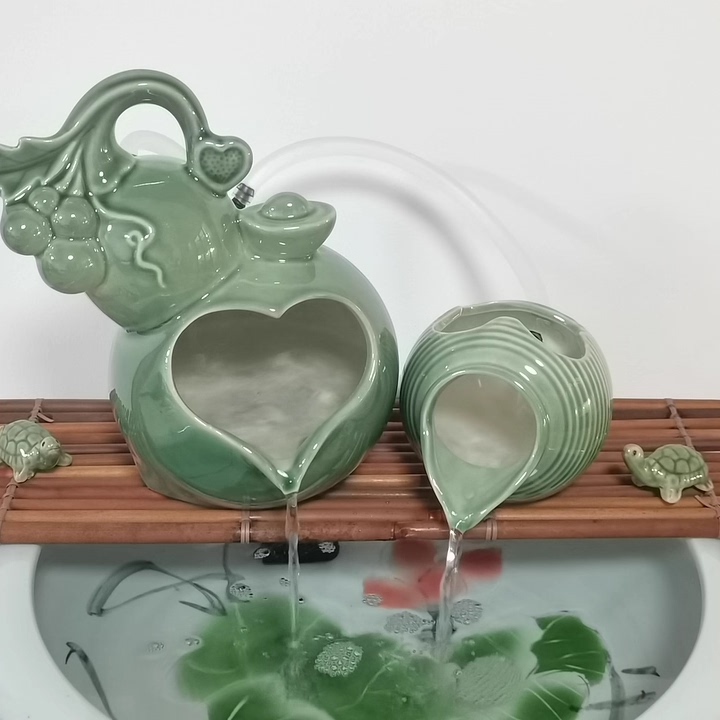 古法鱼缸造景全套摆件养鱼过滤器流水循环陶罐庭院生态缸造景配件