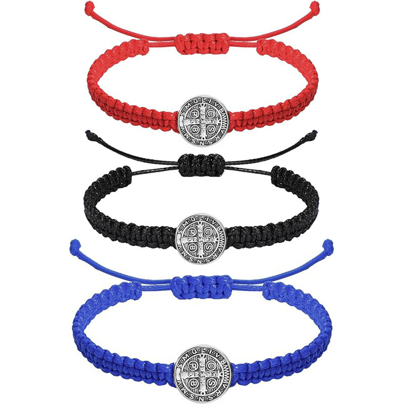 蓝色跨境手工编织可调节手绳套装十字架圣母玛利亚礼物手链跨境