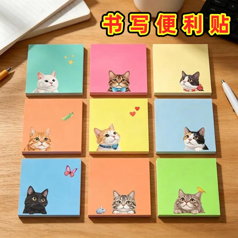猫咪日常便签本可爱卡通可撕有粘性便利贴高颜值备忘留言贴手账