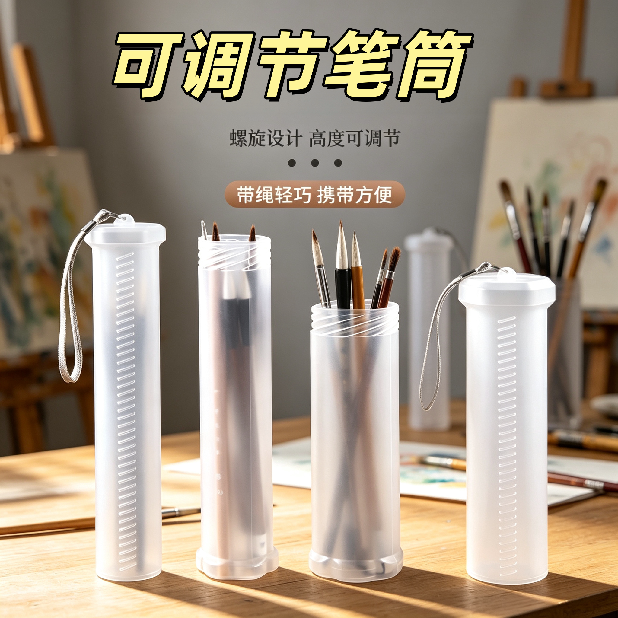 透明伸缩笔筒美术绘画专用毛笔盒