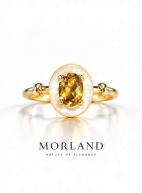 【MORLAND】珠玉·天然黄水晶戒指贝母镶嵌S925银设计款宝石礼物