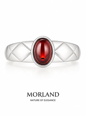 【MORLAND】天然石榴石水晶戒指925银简约开口戒可调节首饰